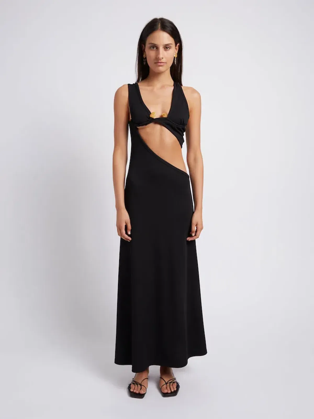 Christopher Esber Underbust Quartz Split Ruched Tank Dress Black Size 6 / XS for rent on The Volte - main image