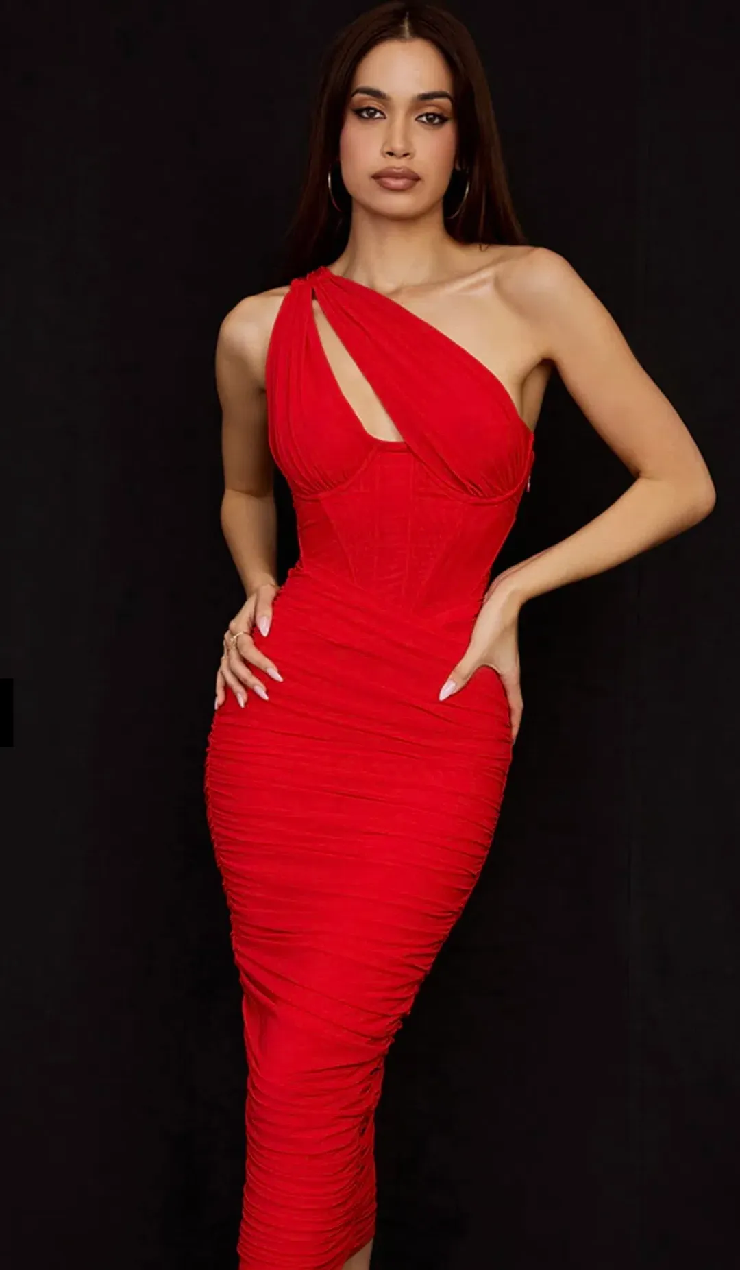 House of CB Valentina Asymmetric Cutout Midi Dress Scarlet Size M / Au 10 for rent on The Volte - main image