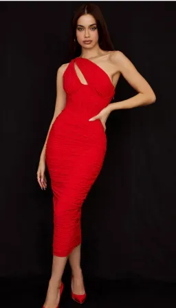 House of CB Valentina Asymmetric Cutout Midi Dress Scarlet Size M / Au 10 for rent on The Volte - image 1
