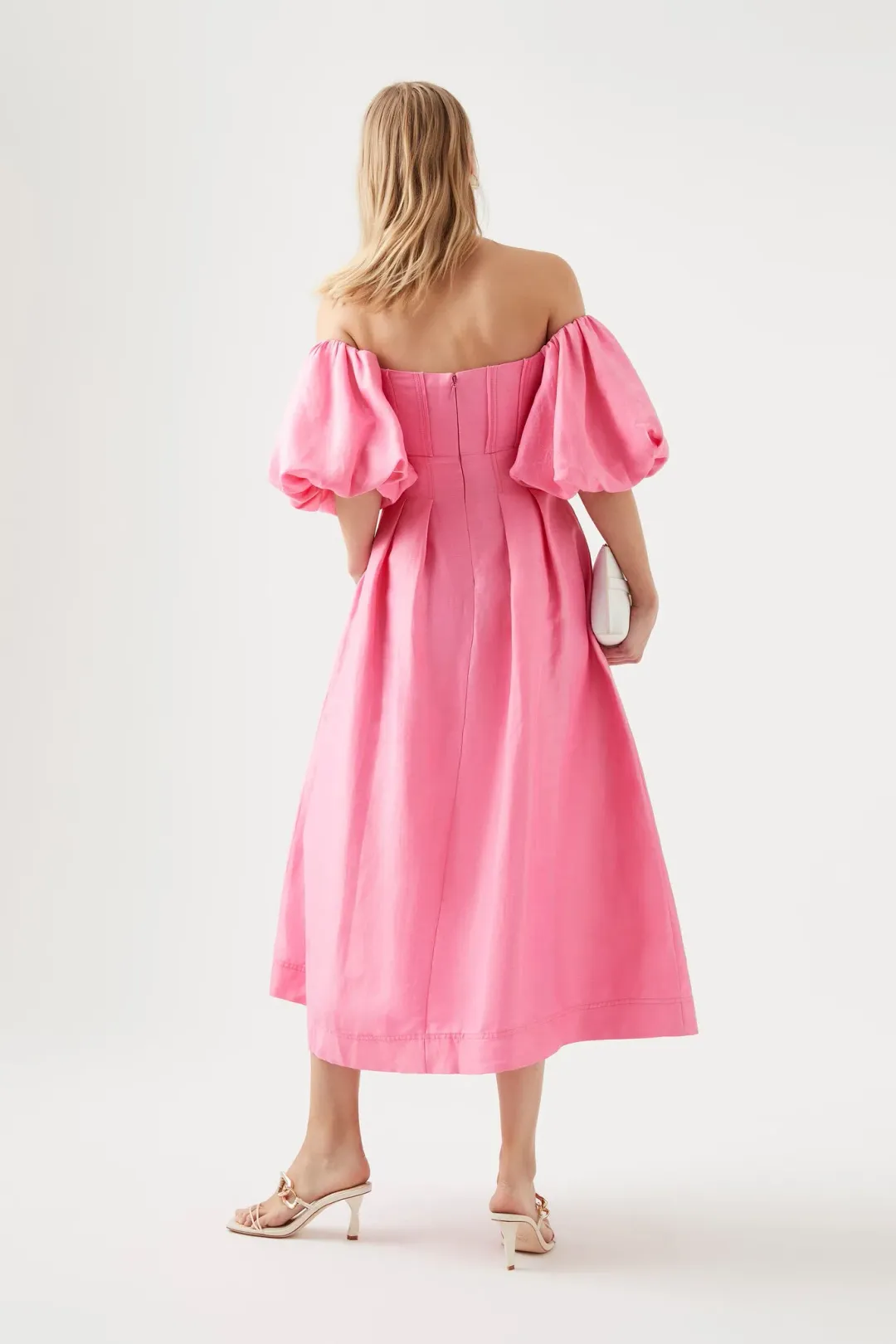 Aje Eugenie Off Shoulder Midi Dress Pink Size 10 / M for rent on The Volte - main image