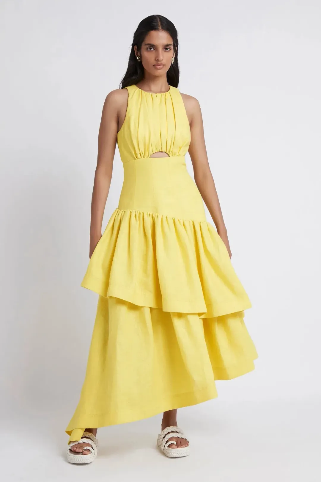 Aje Caliente Tiered  Cut Out Dress Daisy Yellow Size 8  for rent on The Volte - main image