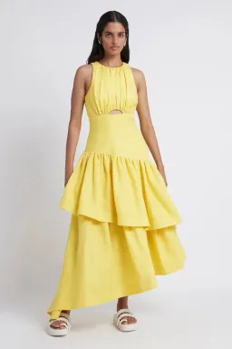 Aje Caliente Tiered  Cut Out Dress Daisy Yellow Size 8  for rent on The Volte - image 1
