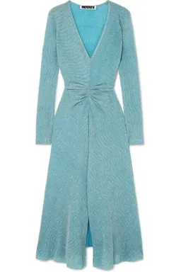 Rotate by Birger Christensen Gathered Metallic Stretch-Knit Dress Blue Size 8 for rent on The Volte - image 2