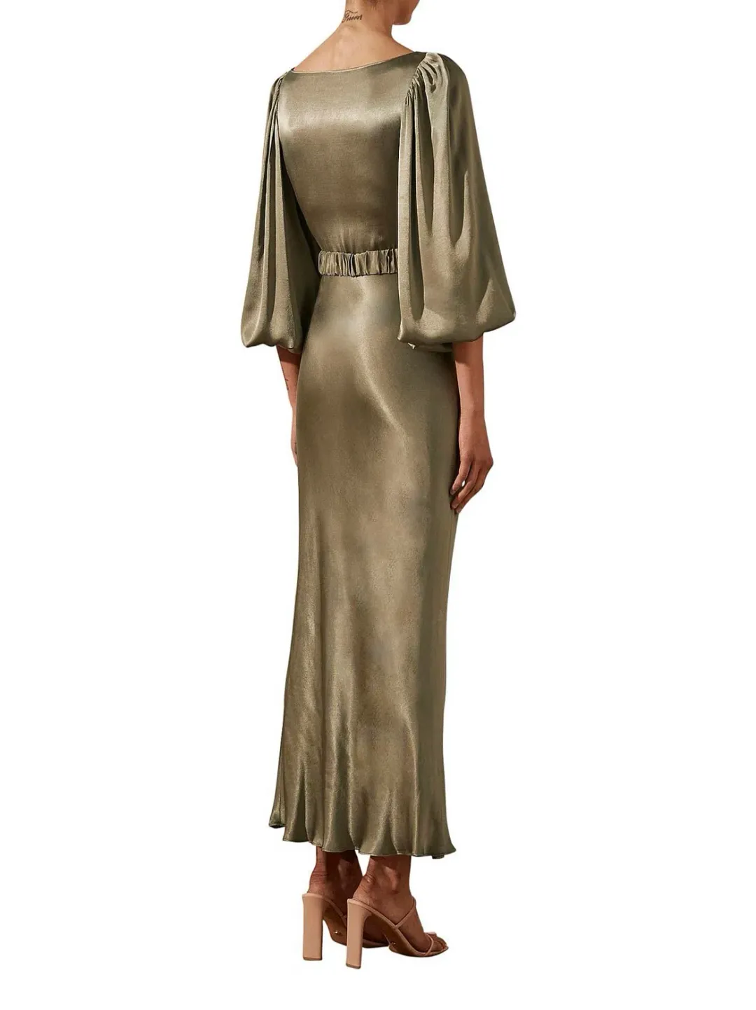 Shona Joy La Lune Balloon Sleeve Midi Dress With Belt in Moss Size 6 / XS for rent on The Volte - main image