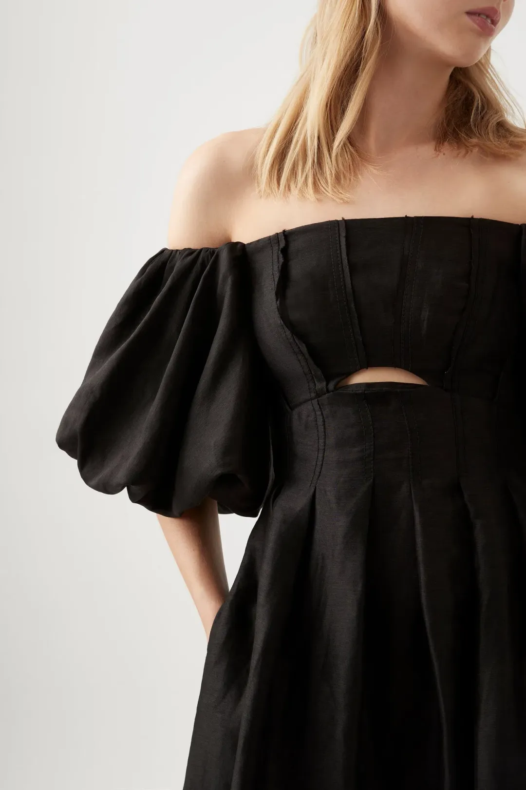 Aje Eugenie Off Shoulder Midi Dress Black Size 12 / L for rent on The Volte - main image