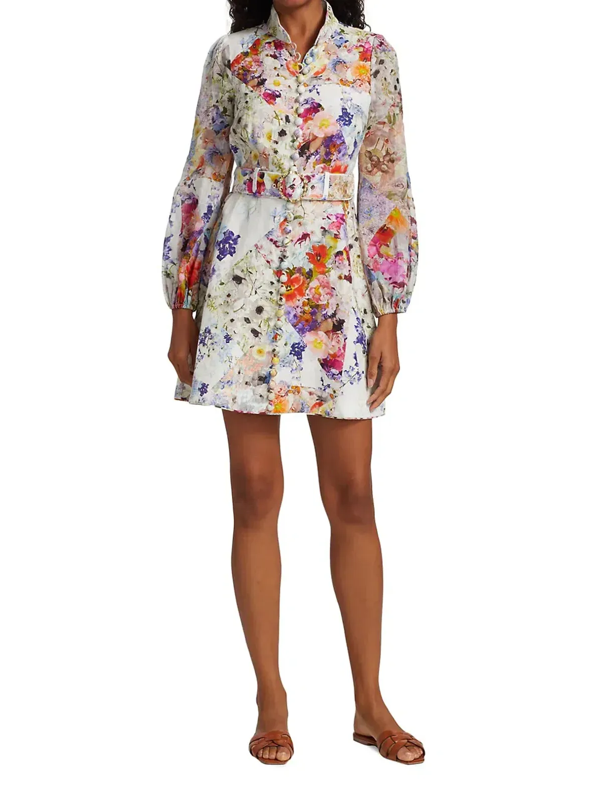 Zimmermann Prima Belted Mini Dress Patchwork Floral Size 0 / Au 8 for rent on The Volte - main image