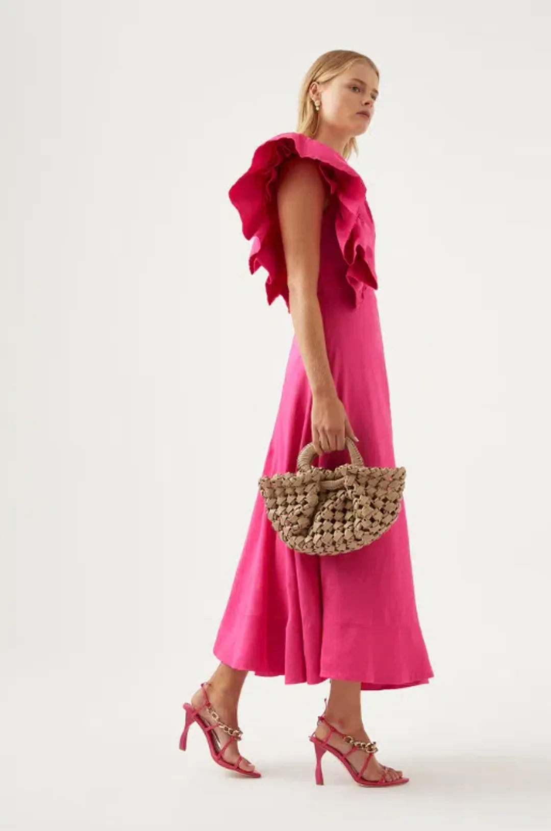 Aje Bonjour Asymmetric Midi Dress Pink Size 8 / S for rent on The Volte - main image