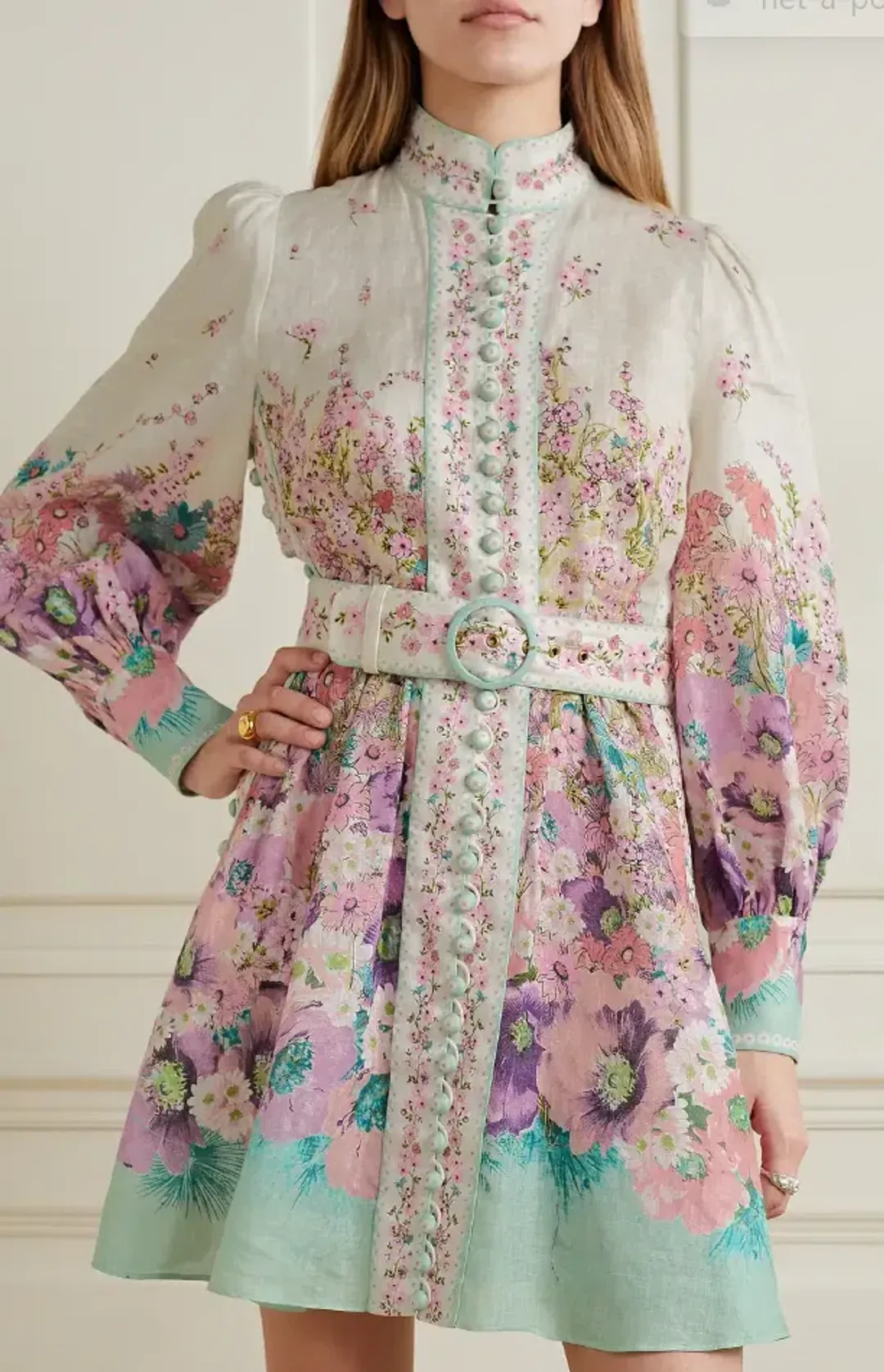 Zimmermann Jude Belted Floral-Print Linen Mini Dress Floral Size 3/AUS 14 for rent on The Volte - main image