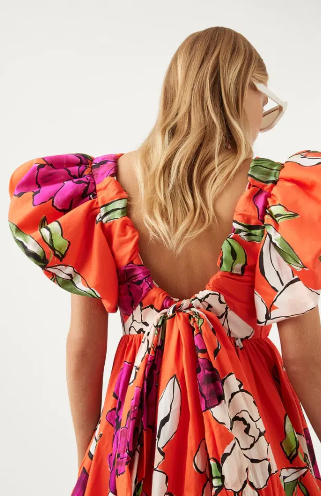 Aje Gretta Bow Back Mini Dress in Vivid Camellia Print Size 12 for rent on The Volte - main image