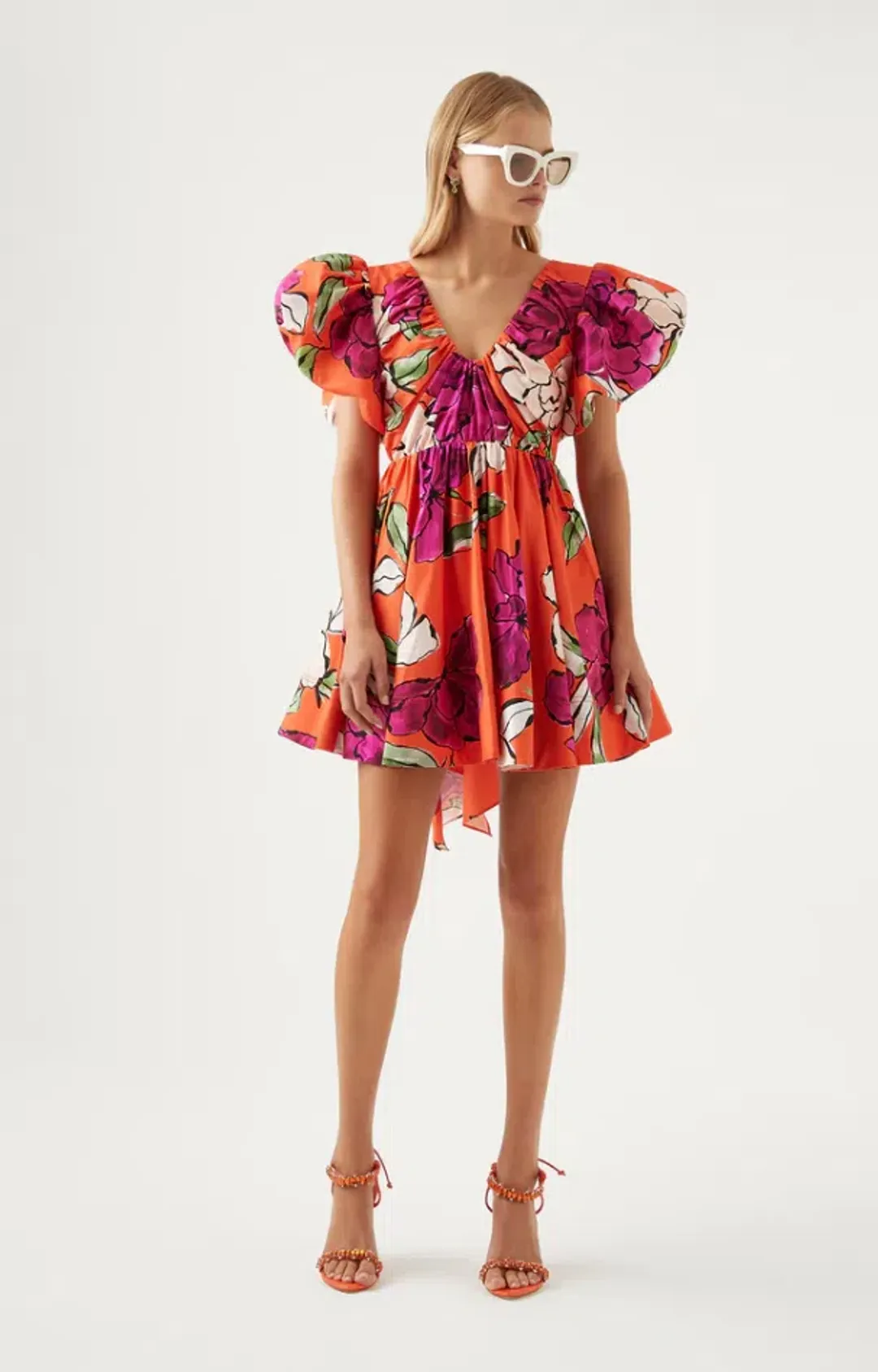Aje Gretta Bow Back Mini Dress in Vivid Camellia Print Size 14 for rent on The Volte - main image