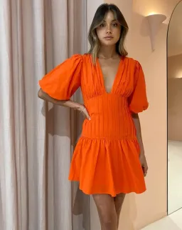 By Nicola Fiesta Stitch Mini Dress in Cherry Orange Size 8 for rent on The Volte - image 1