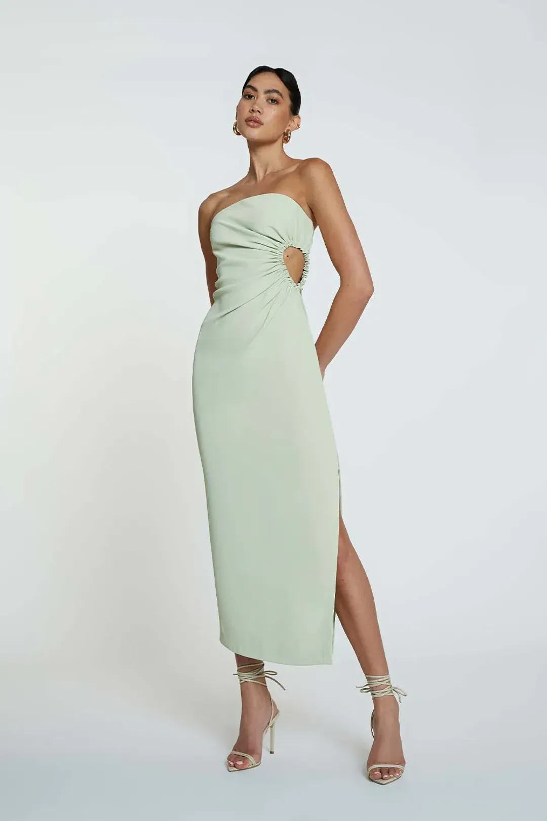 By Johnny Selena Strapless Midi Dress Avocado Green Size 10 / M for rent on The Volte - main image
