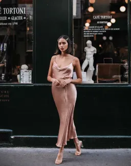 Shona Joy La Lune Bias Cowl Midi Dress Desert Rose Size L / AU 12  for rent on The Volte - image 3