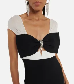 Self Portrait Crepe Crystal Bow Midi Dress Black/White Size 6 for rent on The Volte - image 3