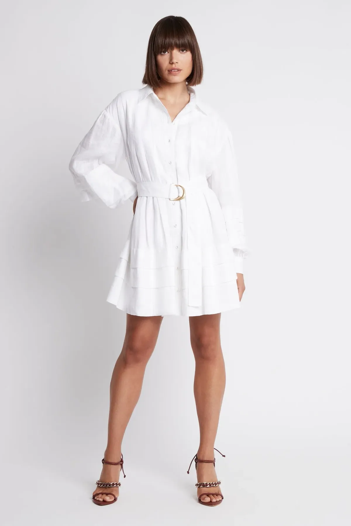 Aje Recurrence Belted Smock Dress White Size 10 / M for rent on The Volte - main image