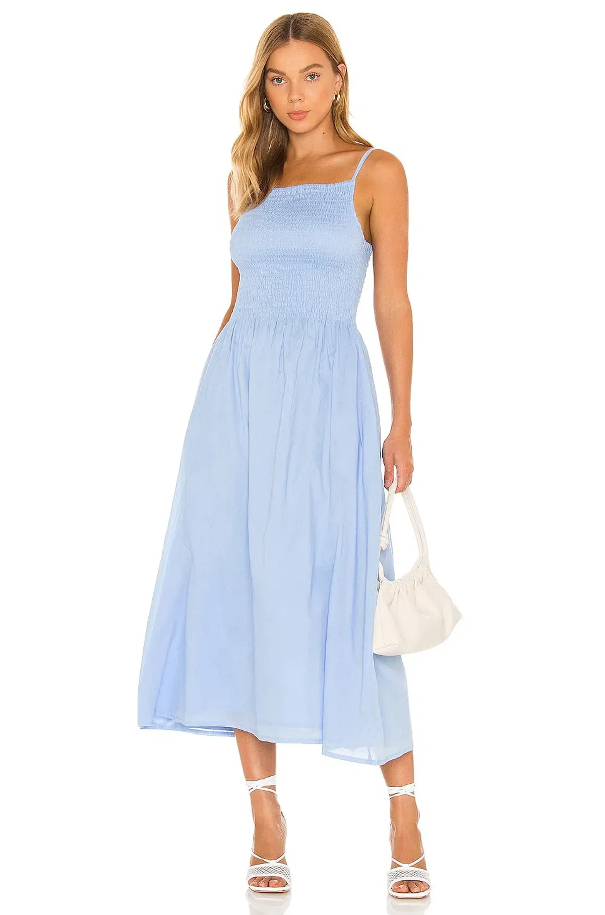 Faithfull the Brand Nolie Midi Dress Sky Blue Size 10 for rent on The Volte - main image