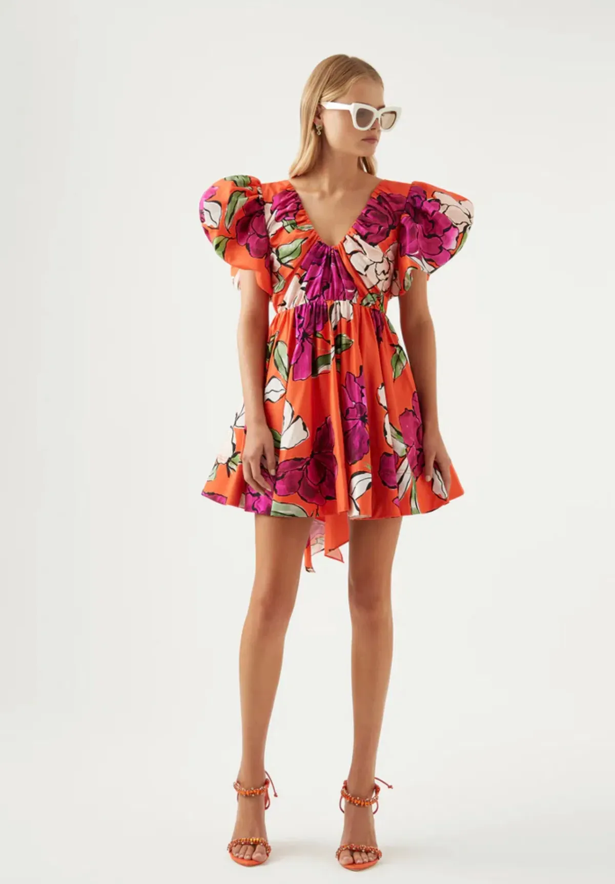 Aje Gretta Bow Back Mini Dress Vivid Camellia Floral Size 10 for rent on The Volte - main image