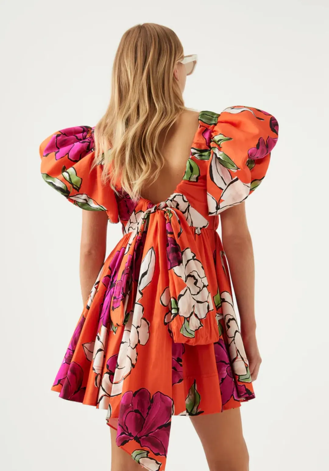 Aje Gretta Bow Back Mini Dress Vivid Camellia Floral Size 10 for rent on The Volte - main image