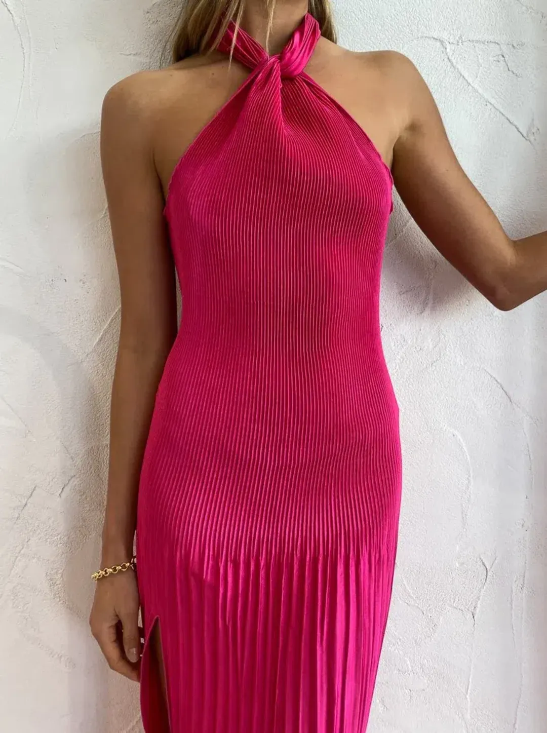 L'idee Soiree Pleated Halter Gown Cherry Size AU 12 for rent on The Volte - main image