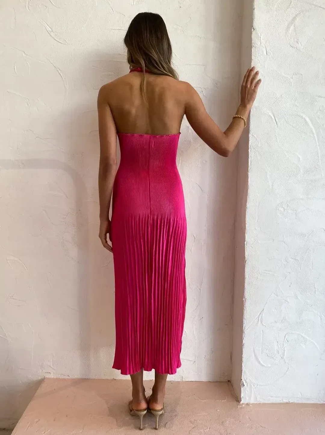 L'idee Soiree Pleated Halter Gown Cherry Size AU 12 for rent on The Volte - main image