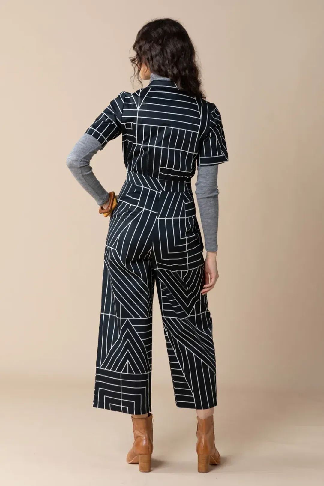 Frock Me Out Monochrome Freestyler Jumpsuit Lines Print Size 16 for rent on The Volte - main image