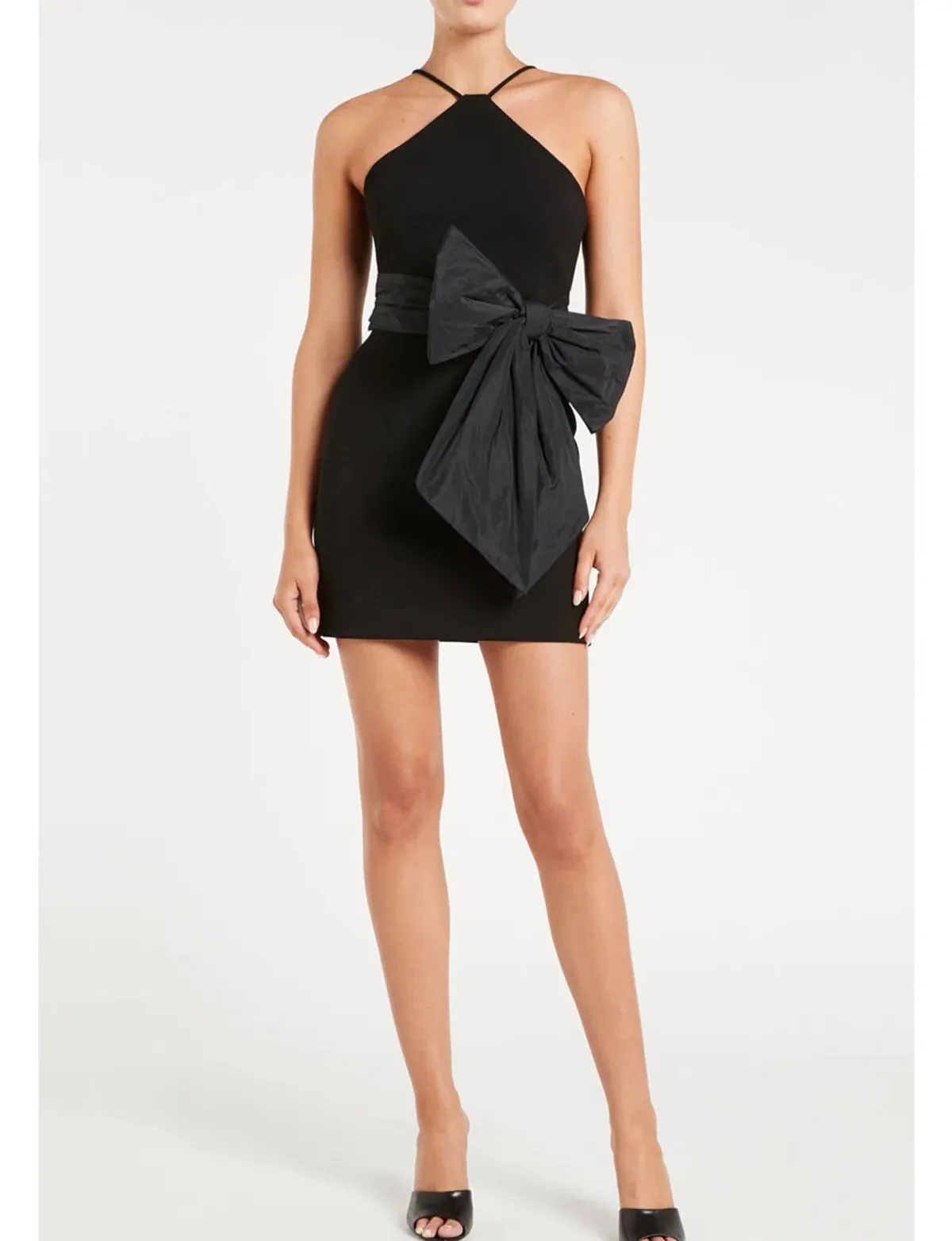 Rebecca Vallance Grace Bow Mini Dress Black Size 10 for rent on The Volte - main image