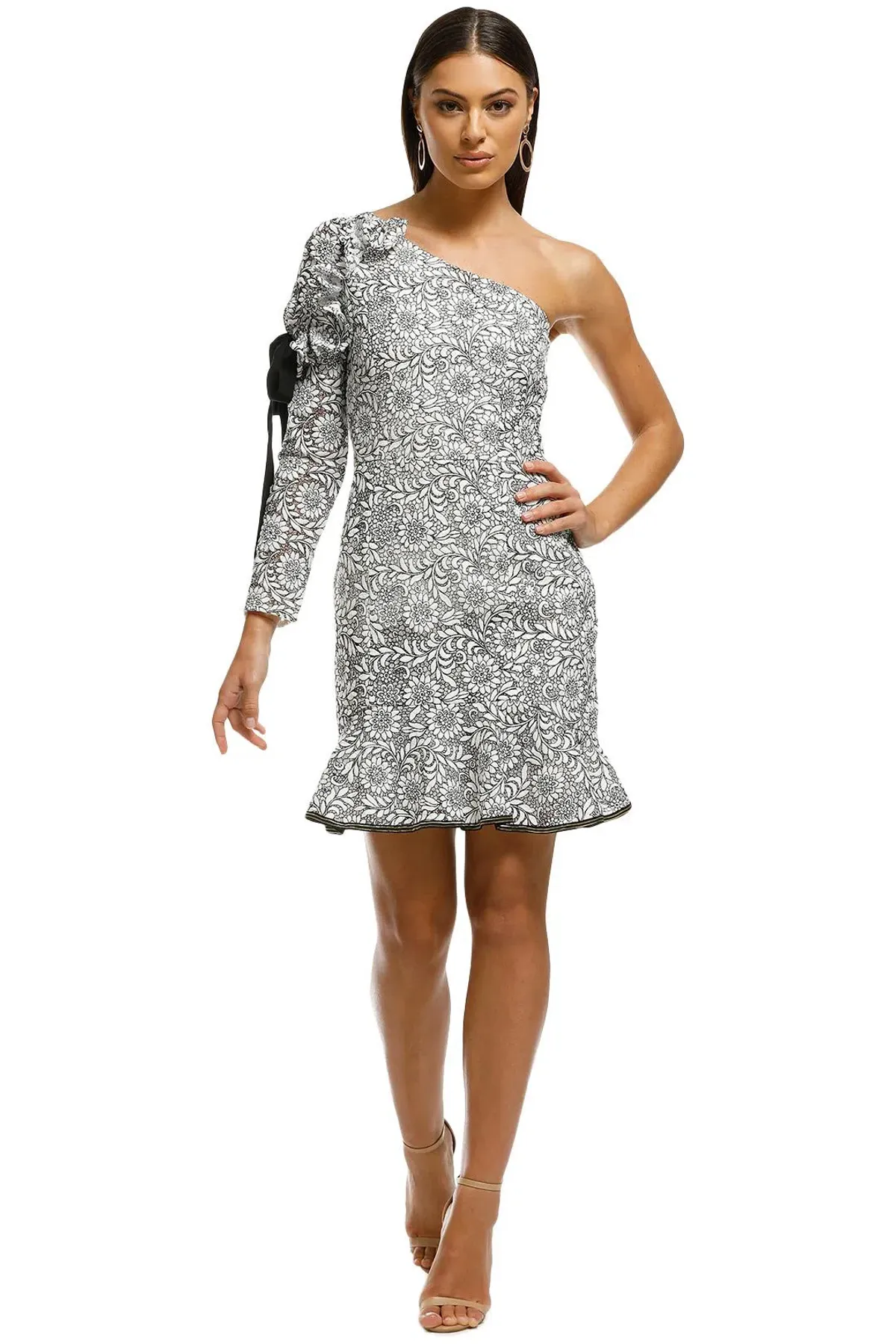 Rebecca Vallance Sophia One Shoulder Dress White Floral Size 8 for rent on The Volte - main image