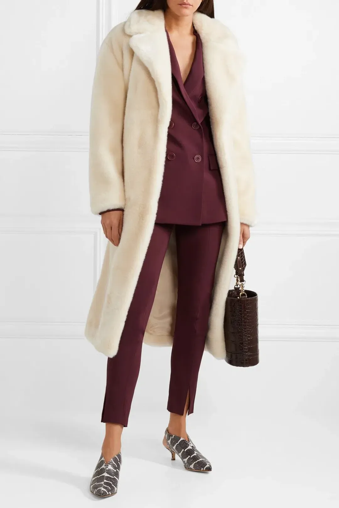 Tibi Luxe Faux Fur Oversized Coat Cream Size 10 for rent on The Volte - main image