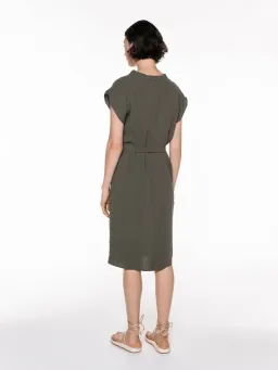 Veronika Maine Drapey Weave Drape Neck Midi Dress Khaki Size 14 for rent on The Volte - image 2
