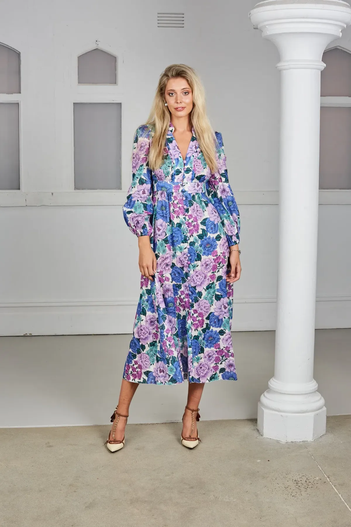 Zimmermann Poppy Plunge Midi Dress Print Size 1/AU 10 for rent on The Volte - main image