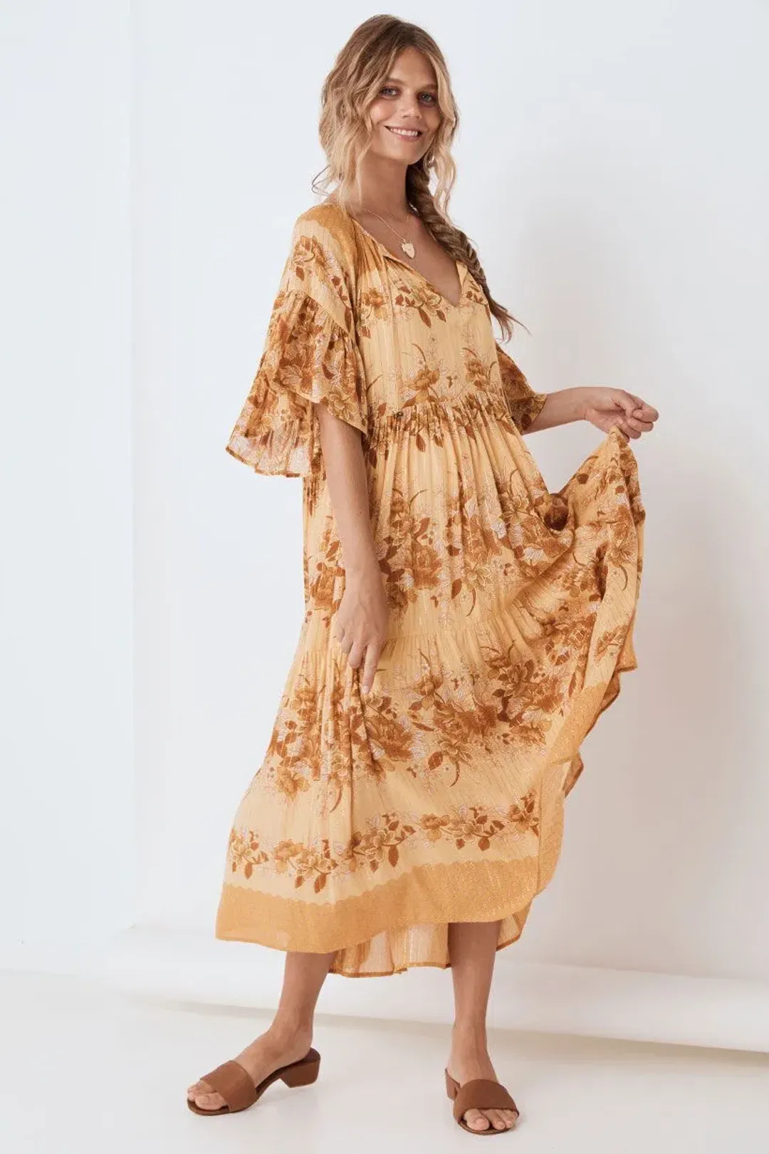 Spell & The Gypsy Coco Lei Mumu Dress Caramel Size S for rent on The Volte - main image