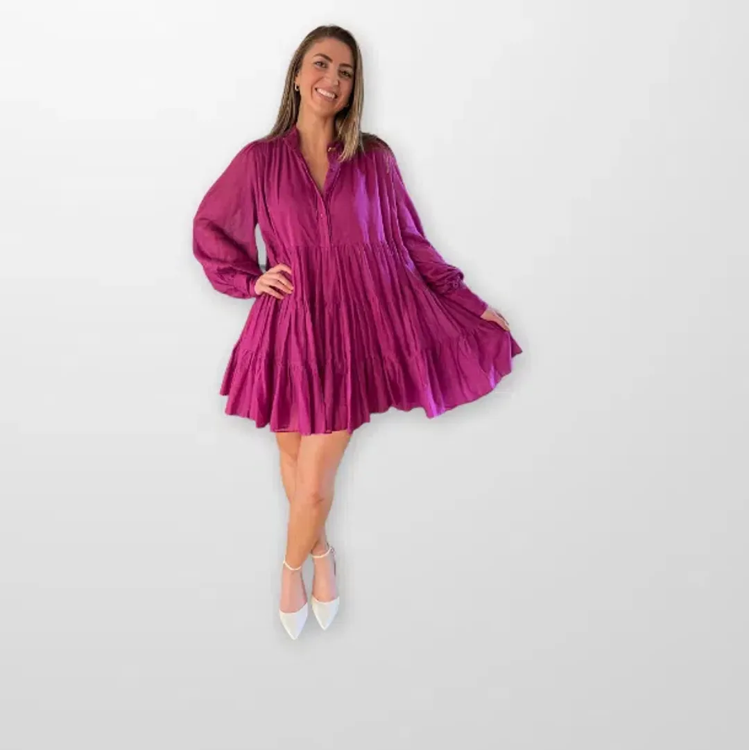 Aje Romance Smock Mini Dress Fuchsia Size 14 / XL for rent on The Volte - main image