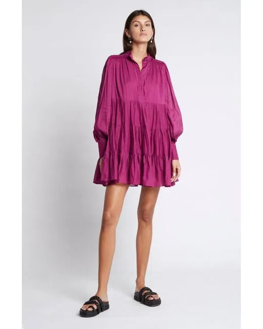 Aje Romance Smock Mini Dress Fuchsia Size 14 / XL for rent on The Volte - main image