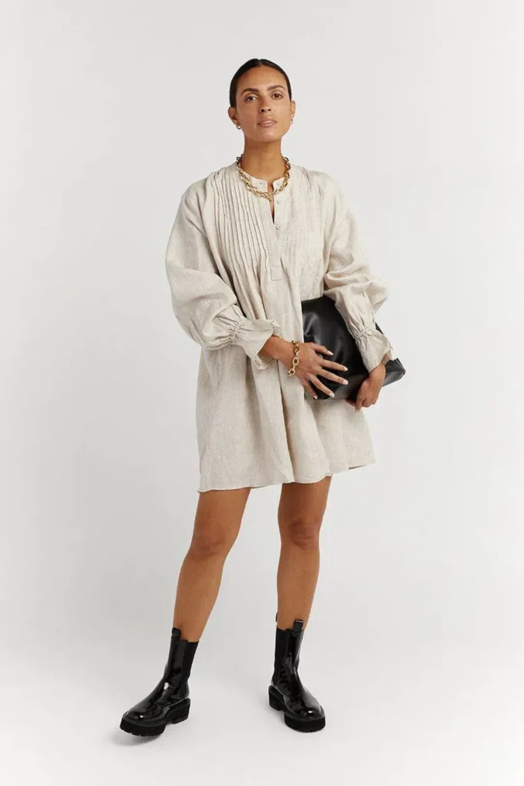 Dissh India Linen Mini Dress Natural Size 6 for rent on The Volte - main image
