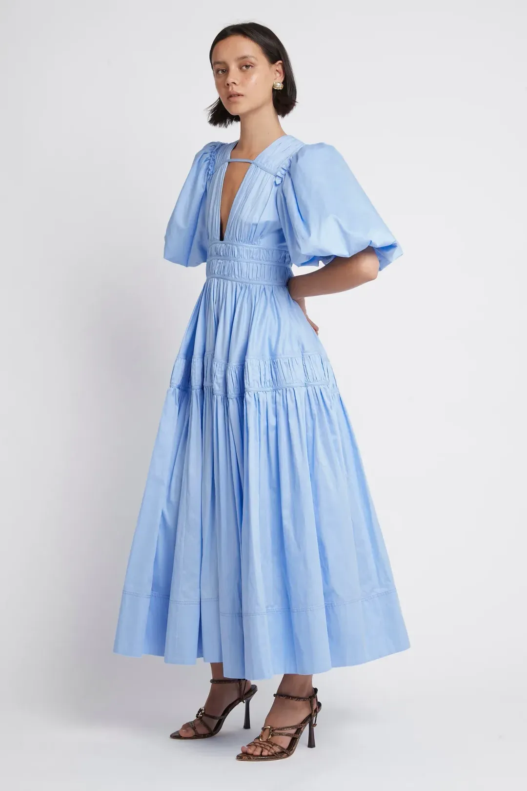 Aje Fallingwater Gathered Midi Dress Powder Blue Size 8 for rent on The Volte - main image