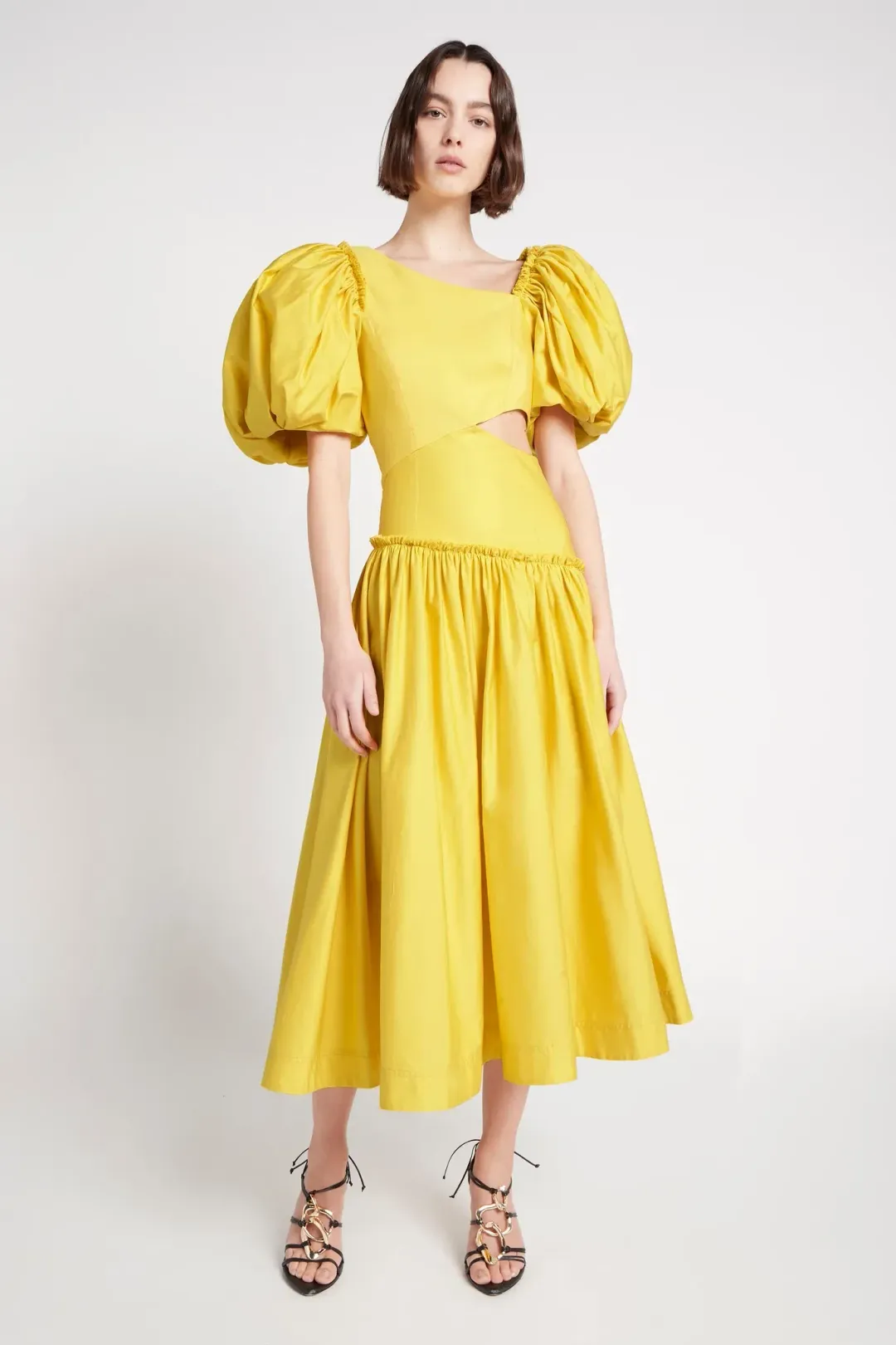 Aje Chateau Cut Out Midi Dress Sun Shower Yellow Size 10  for rent on The Volte - main image
