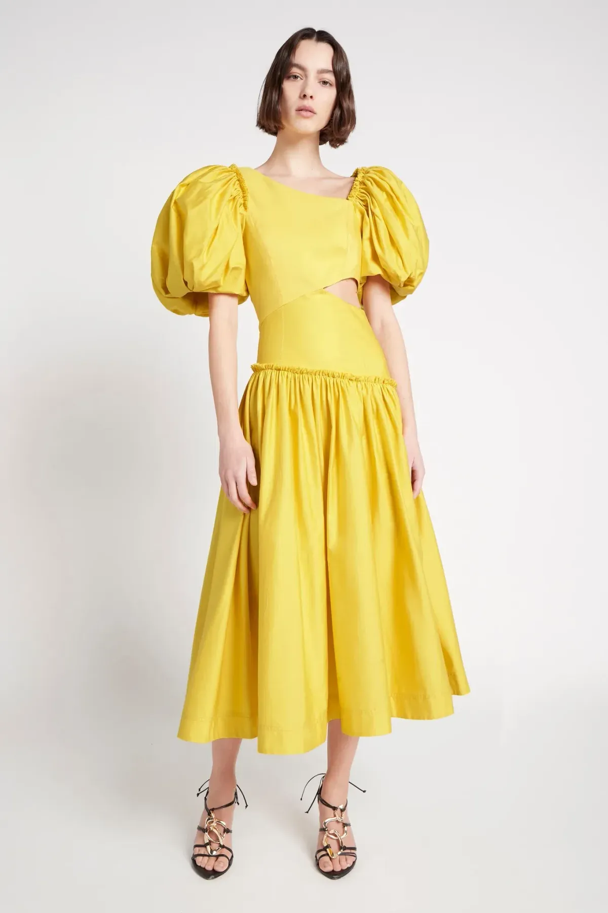 Aje Chateau Cut Out Midi Dress Sun Shower Yellow Size 10  for rent on The Volte - main image