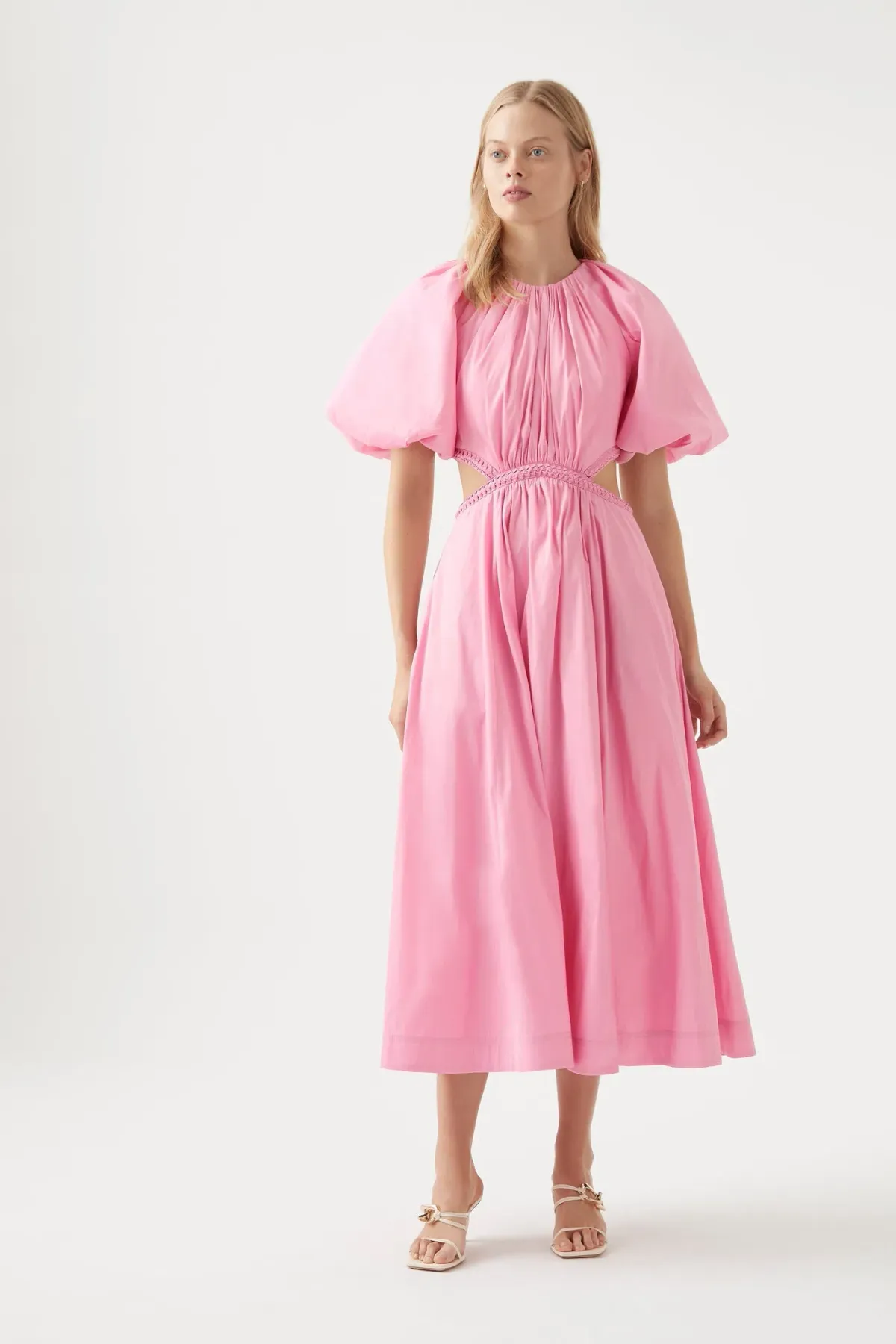 Aje Capucine Puff Sleeve Midi Dress Pink Size 6 / XS for rent on The Volte - main image