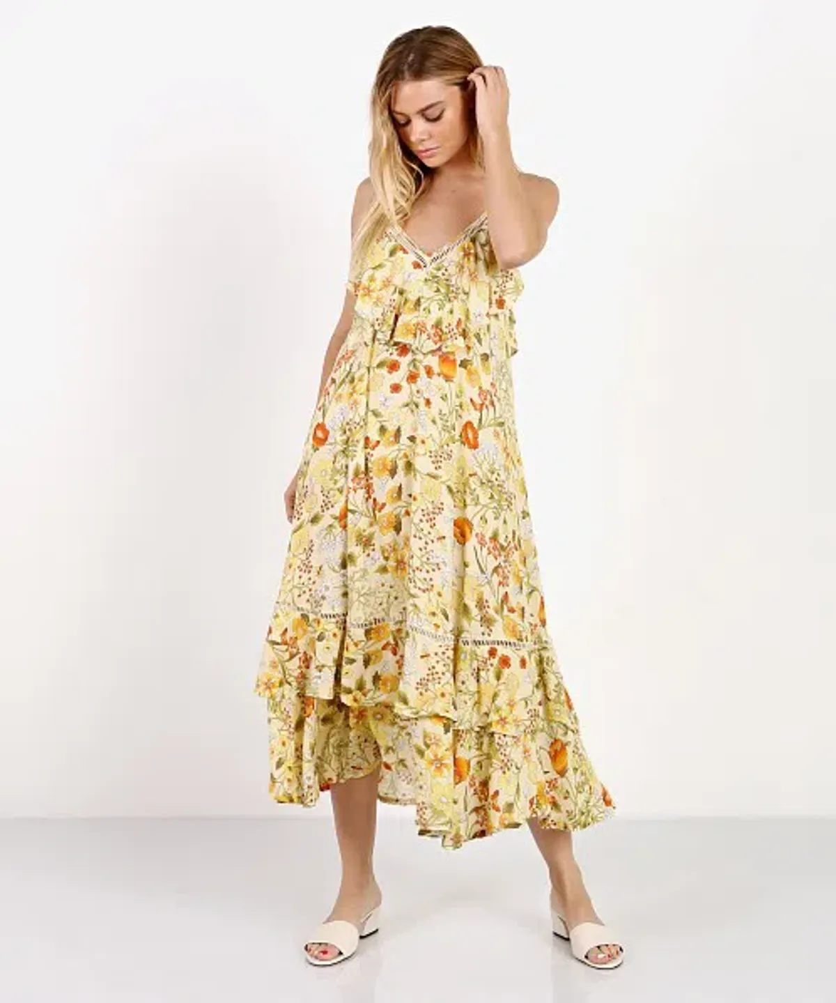 Spell & the Gypsy Sayulita Frill Maxi Dress Sunflower Print Size 12 for rent on The Volte - main image