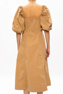 Ganni Square Neck Puff Sleeve Dress Tammin Beige Size 42/Au 10 for rent on The Volte - image 3