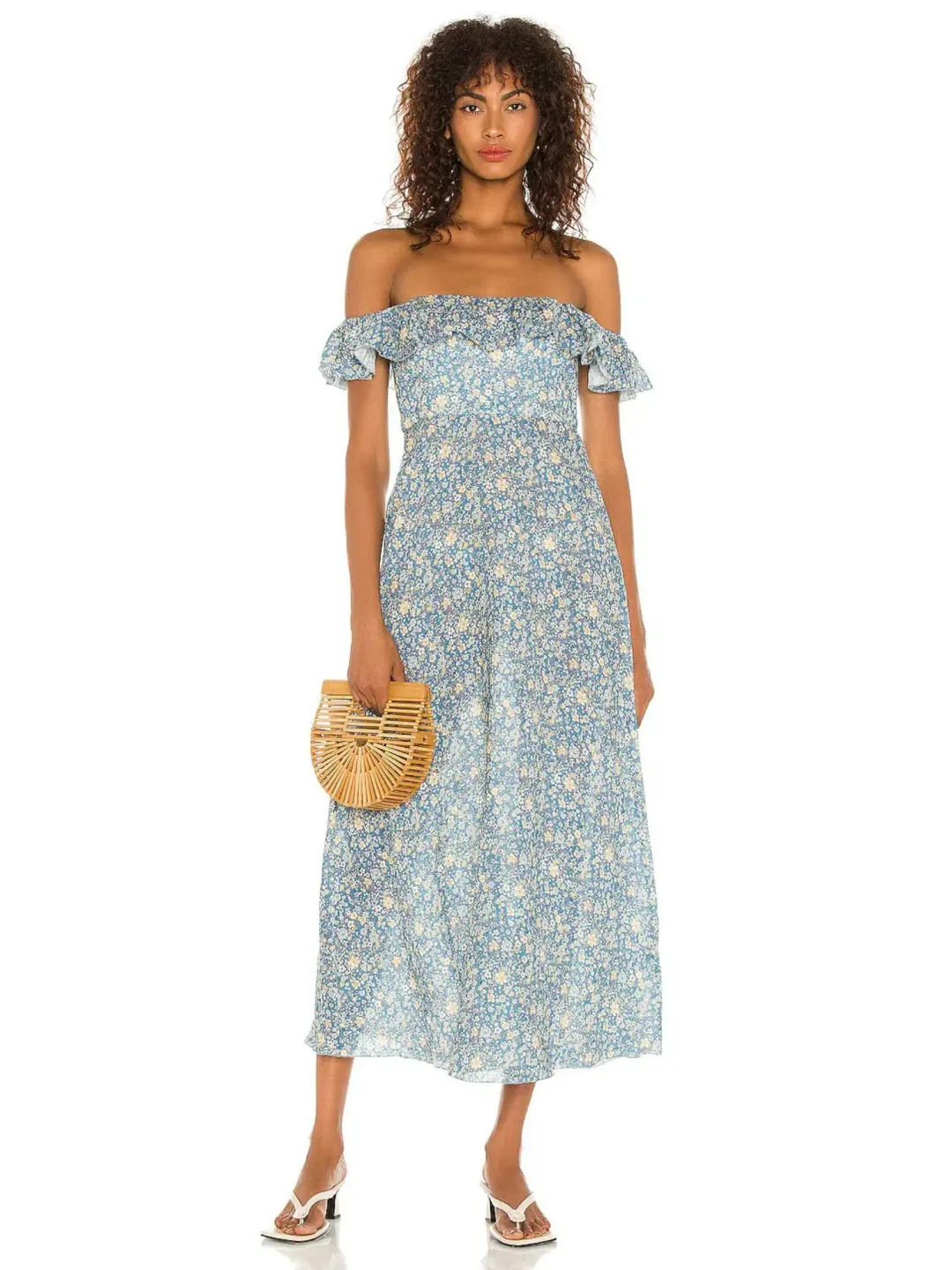 Zimmermann Carnaby Ruffle Floral Midi Dress Blue Floral Size 3 / AU 14 for rent on The Volte - main image