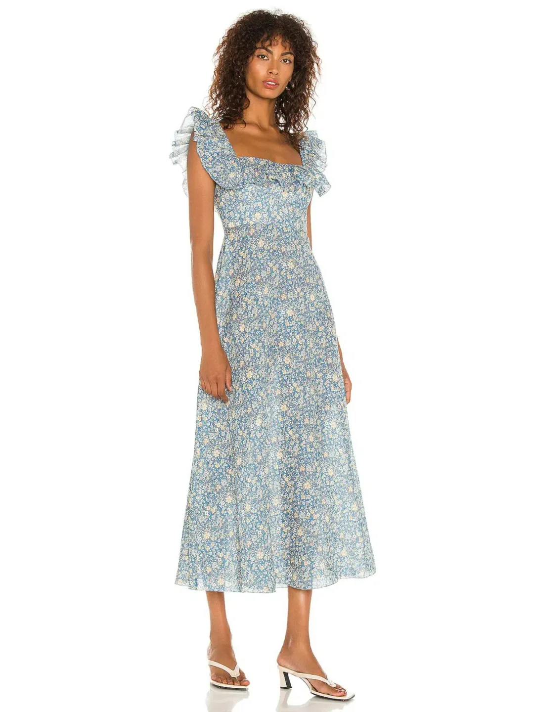 Zimmermann Carnaby Ruffle Floral Midi Dress Blue Floral Size 3 / AU 14 for rent on The Volte - main image