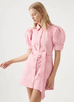 Aje Flora Denim Puff Sleeve Mini Dress Pink Size 8 for rent on The Volte - image 4