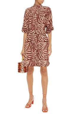 Zimmermann Silk Utility Belt Dress Zebra Print Brown Size 0P/Au 6 for rent on The Volte - image 1