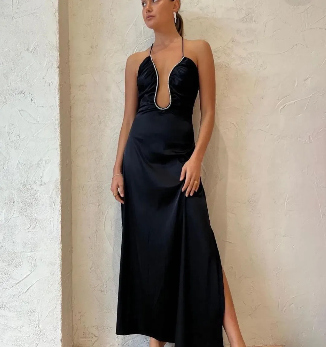 Sonya Moda Satin Embellished Keyhole Dress Black Size 8 / S for rent on The Volte - main image