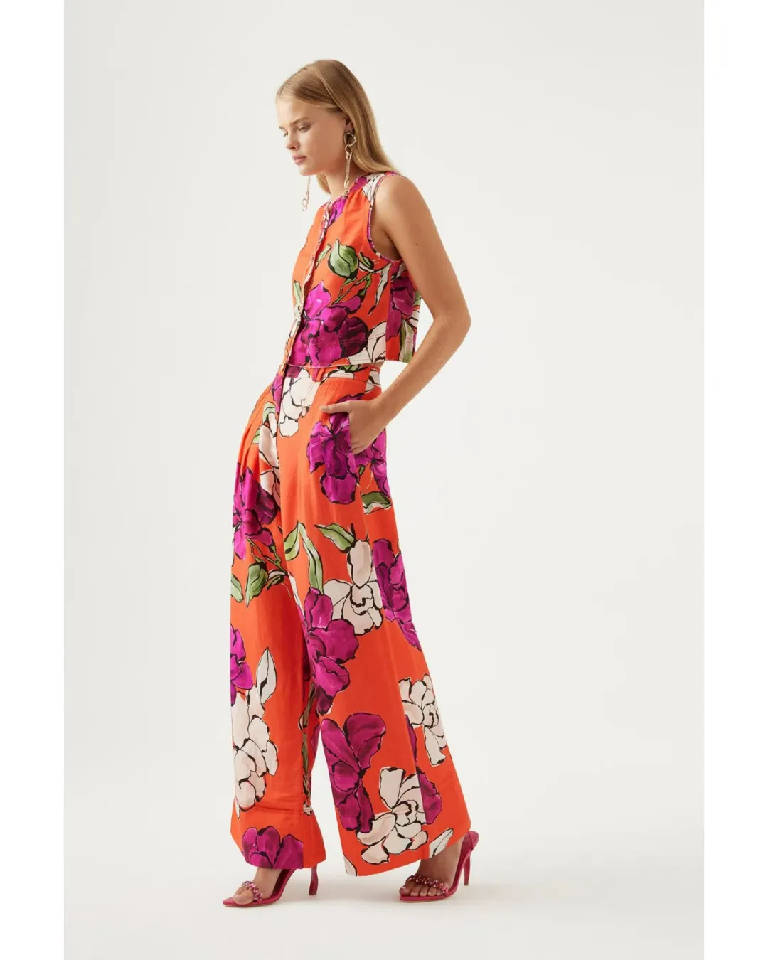 Aje Dazzling Floral Wide Leg Pant in Vivid Camellia Size XL / AU 14  for rent on The Volte - main image
