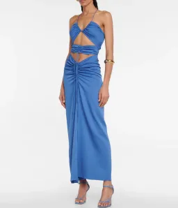 Christopher Esber Multi Panel Disconnect Ruched Halter Dress Blue Size 10 for rent on The Volte - image 1