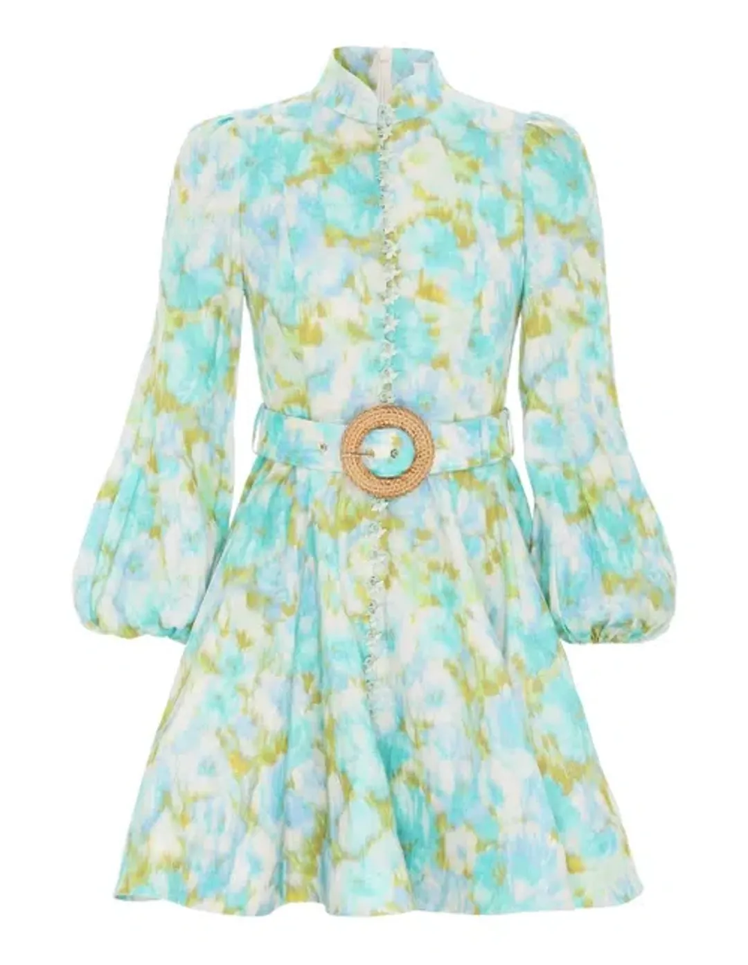 Zimmermann The High Tide Buttoned Mini in Aqua Ikat Floral Size 1 / Au 10  for rent on The Volte - main image