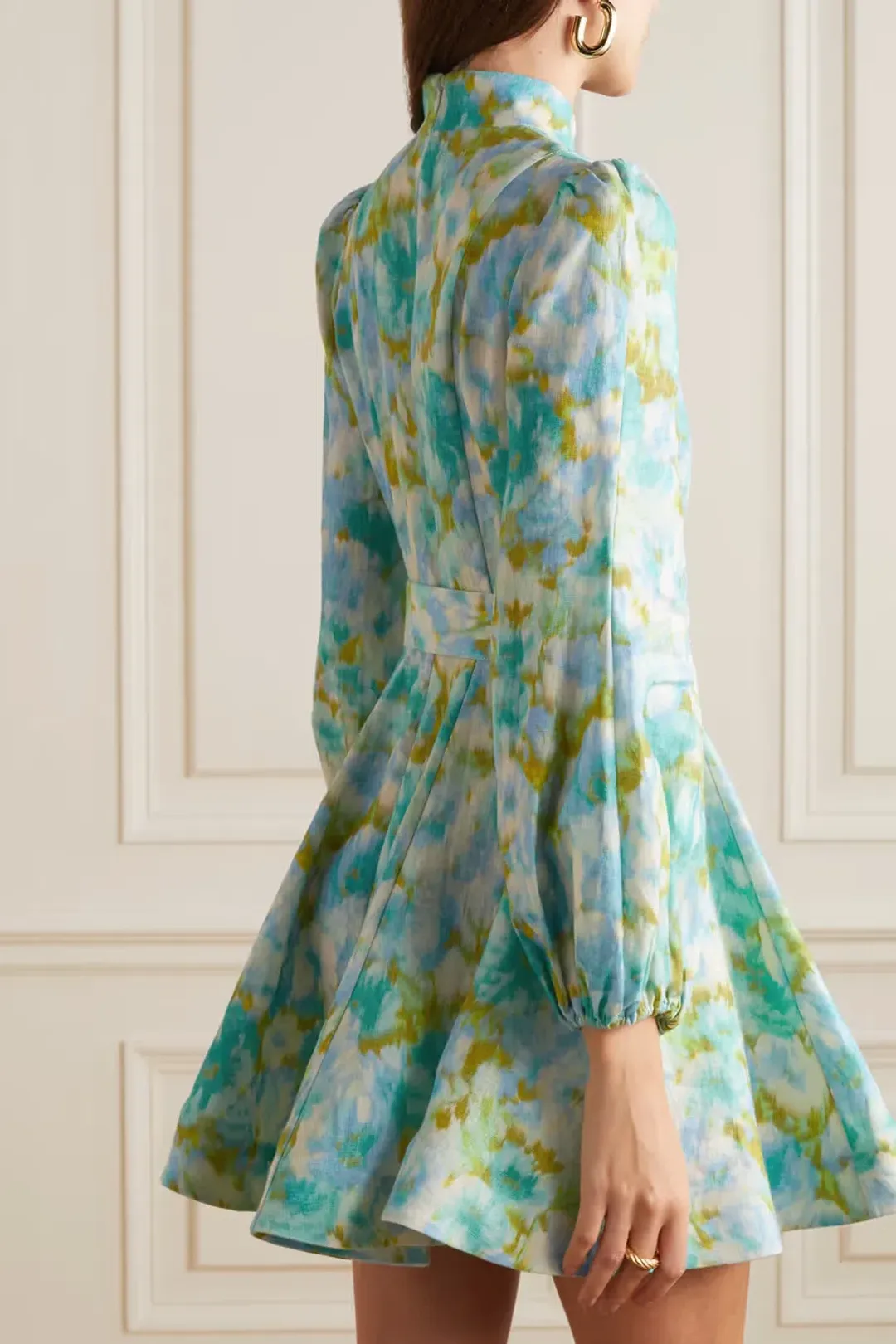 Zimmermann The High Tide Buttoned Mini in Aqua Ikat Floral Size 1 / Au 10  for rent on The Volte - main image