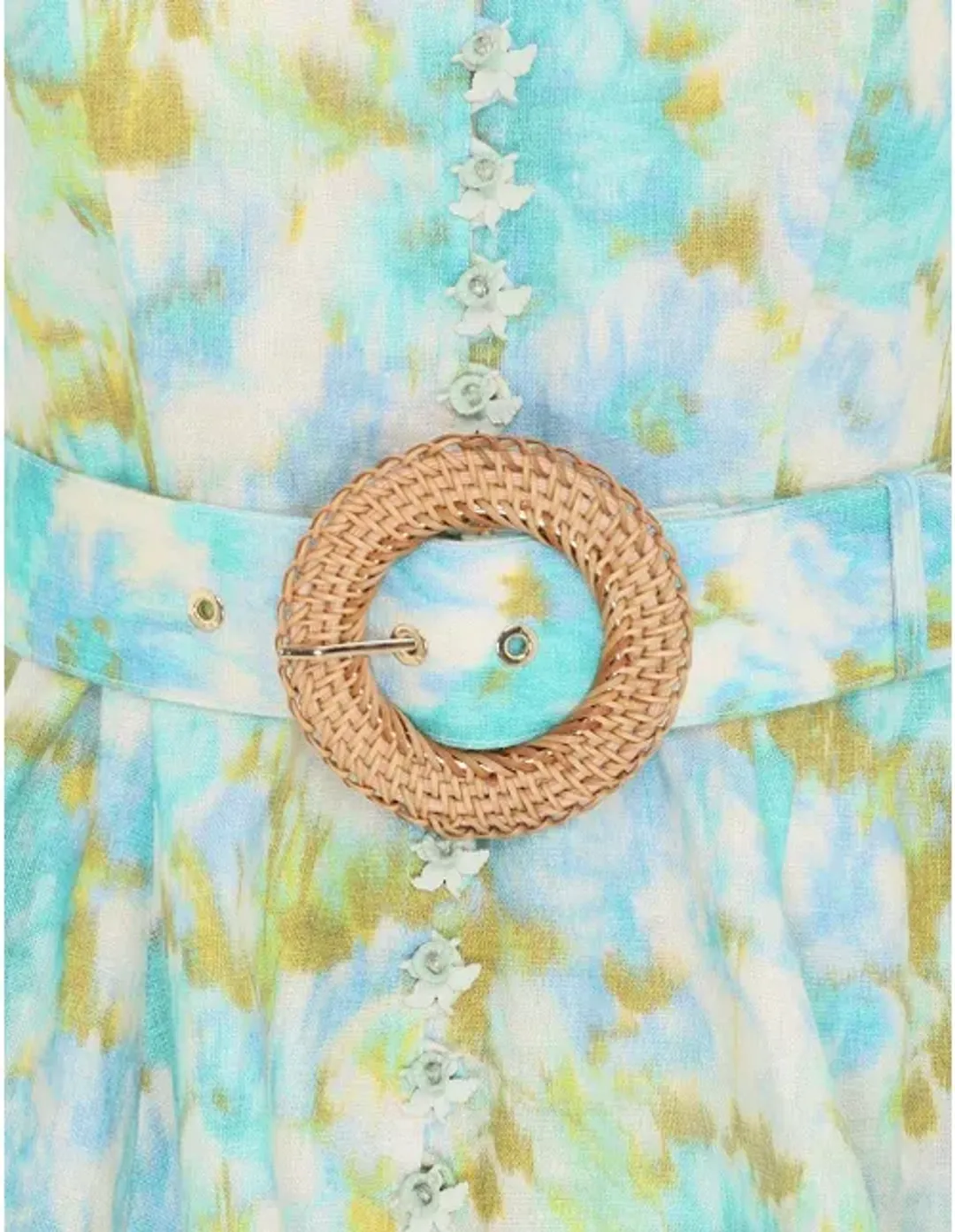 Zimmermann The High Tide Buttoned Mini in Aqua Ikat Floral Size 1 / Au 10  for rent on The Volte - main image